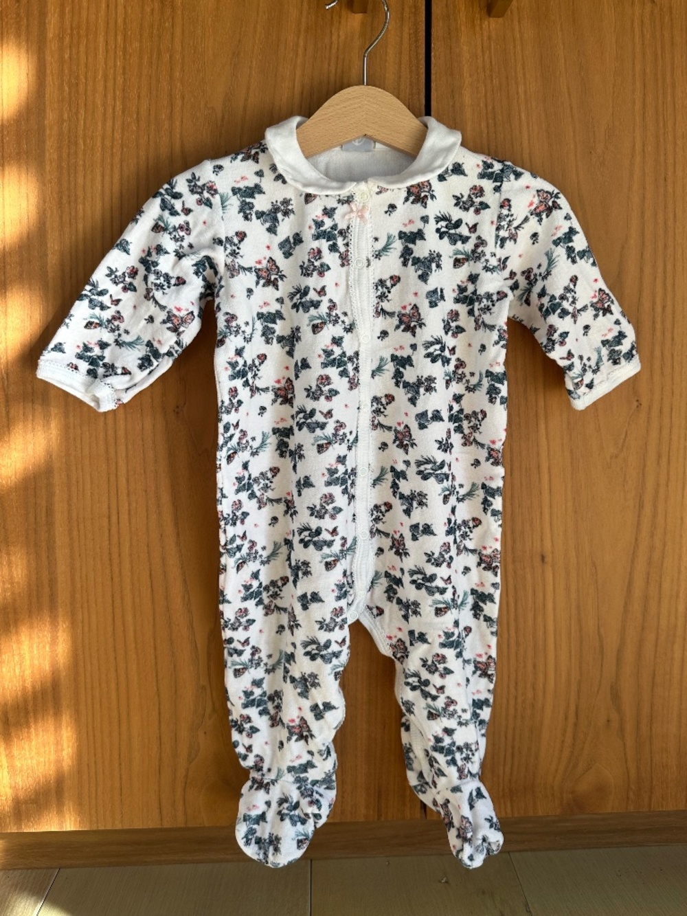 Petit Bateau Butterfly Floral Velour Footed Pajama 9M / 71cm